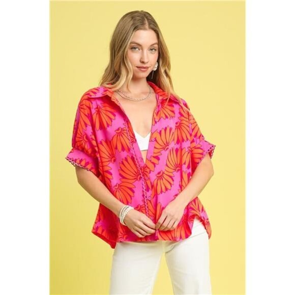 Umgee Printed Button-Up Relaxed Shirt‎ - Picture 2 of 4